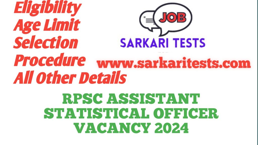 RPSC Assistant Statistical Officer Vacancy 2024